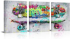 HOMEOART Graffiti Wall Art Skateboard Painting Boys Room Decor Teen Room Decor Canvas Wall Art Framed Ready to Hang 12x16inchx3 (Pattern02-Light Grey)