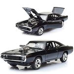 Ixora 1:32 Dodge Charger Fast & Furious Diecast Metal Pullback Toy Exclusive Metal Pull Back Car with Openable Doors,Music and Light for Kids (Pack of 1) (1:32 Dodgee Car - Black)