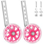 Youyijia 2 Pack Cycling Training Wheels Mute Flash Kids Bike Stabilisers Support Wheels for 12 14 16 18 20 Inch Bicycle Pink