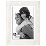 Malden International Designs Linear Rustic Wood Picture Frame, Holds 5x7 Picture, Rough White