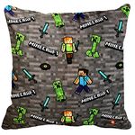 blinkNshop Minecraft Cushion Cover with Filler, Cartoon Design Cushion Cover, (White, 12x12-inch), Birthday Gift, Gaming Lover Kids, Return Gifts