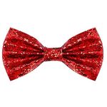 PROUSKY Red Glitter Sequin Bow Tie, Sparkly Pre-tied Bow Tie for Men Novelty Bowite for Cocktail Hen Wedding Party Costume Fancy Dress