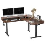 FEZIBO 63" L Shaped Standing Desk with 4 Drawers, Electric Standing Gaming Desk Adjustable Height, Corner Stand up Desk with Splice Board, Black Frame/Black Walnut Top