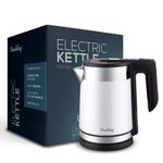 Vandelay Stainless Steel Electric Kettle (1.7L) | Double Wall, Cool Touch With Dry-Boil Protection | Auto Cut Off (White, 1.8 Liter, 1500 Watt)