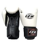 LEW White/Black Boxing Gloves for Training/Muaythai/Punching Bag/Sparring with a Pair of Hand Wraps (White, 8 OZ)