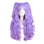 MapofBeauty Lolita Long Curly Clip on Ponytails Cosplay Wig (Light Purple)