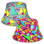 2 Pack Retro 80s 90s Bucket Hat for Women Men Vintage Print Fisherman Neon Nylon Hat Reversible Packable Travel Cap (Fresh Style), Multi-color