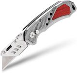 FC Folding Heavy Duty Utility Knife - Pocket Box Cutter with Holster, Quick Change Blades, Razor Sharp, Lockback Design, Lightweight Aluminum Body & Wood Trim