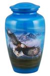 SOULURNS - Cremation Urn for Adult Ashes- Handcrafted Blue Flying Eagle Urn for Human Ashes- Large Urn Container for Men & Women- Decorative Cremation Funeral Burial Urn Vase with Velvet Bag