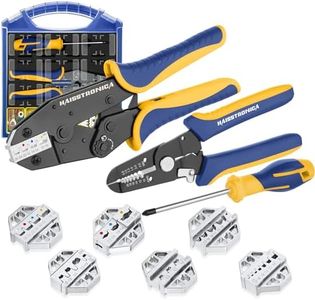 haisstronica Crimping Tool Set - 6PCS Crimping Die for Heat Shrink,Insulated Nylon,Non-Insulated,Ferrule Wire End,Open Barrel Terminals,Solar Connectors - with Wire Stripper Tool and Screwdriver