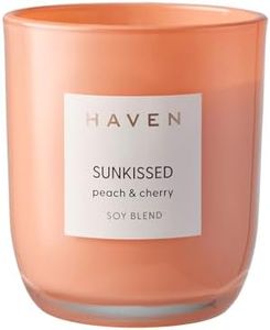 Haven Sunkissed Peach & Cherry Scented Soy Blend Candle - Natural, Non-Toxic, Long-Lasting Burn in Orange Glass Jar for Home Decor & Aromatherapy