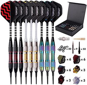 Turnart Darts Plastic Tip - Professional Soft Tip Darts Set for Electronic Dartboard 9 Pcs 18 Grams with 50 Extra Tips 9 Shafts 27 Flights Tool Kit Flight Protectors and Gift Darts Case (Color)