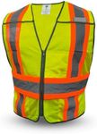 GE Multi-Functional Safety Vest Expandable 5-Point Breakaway High Visibility with Zipper Pockets, Class 2 Green X-Large