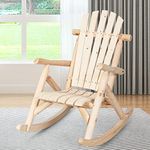 CASART Wooden Rocking Chair, Solid Pine Swing Armchair Resting Rocker Chair, Indoor Outdoor Natural Fir Patio Gliders for Living Room Bedroom Garden Balcony