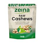 Zeina Cashew Nuts (Raw) with High Vitamin B6 and Iron (1Kg) - Natural Fibre and Protein. A Fresh Healthy Snack with Resealable Bag - Peanut and Sesame Free