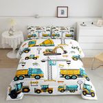 Erosebridal Kids Construction Bedding Comforter Sets for Boys Twin Excavator Truck Comforter Tractor Vehicle Toddler Bedding Set Cartoon Car Bed Set Yellow Blue 1 Pillow Case Child Room Decor