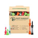 Putt Pursuit 25 Mixed Castle Golf Tees - Premium Bamboo Material - Sturdy & Sustainable - Consistent Height & Reduced Friction - Green, Red, Sky Blue, Black & Orange in Sizes 25, 32, 38, 60 & 70 (mm)