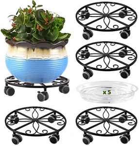 5 Pack Plant Caddy with Wheels Heavy Duty 13.5 Inches Metal Plant Stand with Wheels Plant Dolly Rolling Plant Stand Plant Roller with Casters for Indoor and Outdoor, Black