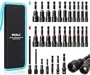 SHALL 29PCS Magnetic Nut Driver Set, Impact Drill Driver Bit 1/4" Hex Shank, SAE & Metric Cr-V Steel Power Nut Drivers with Quick-release Extensions, Impact Socket Adapters, Bit Holder and Storage Bag