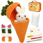 Crochetobe Crochet Kit for Beginners, Crochet Animal Kit with Detailed Instruction and Video Tutorials, Beginner Crochet Kit for Adults Kids, Large Size Crochet Rabbit Carrot