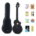 Rosen Concert Ukulele Carbon Fiber Ukelele for Adult Kids Beginners Kit, 23 inches Travel Ukeleles with All Ukulele Starter Accessories(Black)