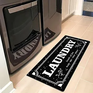 Anti Fatigue Laundry Room Rug Black and White Laundry Room Mat Non Slip Comfort Floor Mat for Laundry Room, Washroom, Kitchen, Bathroom, 59"×20"