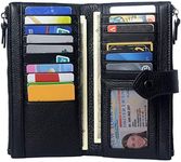 Women Soft Leather RFID Blocking Bifold Slim Wallets Credit Card Holder with Double Zipper Pocket, Black