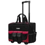 HAUTMEC 18" Rolling Tool Bag With Wheels Portable Tool Bag With Adjustable Telescoping Handle Wide Mouth Storage Organizer Perfect Mens Gifts, Red