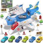 kramow Toys for 3 Year Old Boy, Cars Toy set, Airplane Toys, Transport Aeroplane with Play Mat, 8 Sports Cars, 1 Helicopter, 11 Traffic Signs, Cargo Plane Gifts for Kids Boys Girls age 3 4 5 6