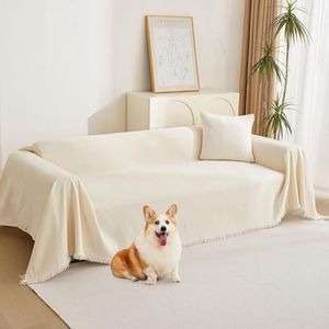TARODEA Couch Cover for Pets, Couch Covers for 2 Cushion Couch Sofa Sectional L Shape Chenille Sofa Cushion Covers for Pets, Throw Couch for Dogs, Kids (Beige, 180 x 260cm)