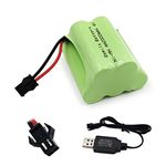 Qsmily® 6V Battery Pack, 2000mAh Ni-MH AA Rechargeable Battery Pack with SM Connector and USB Charger Cable, Suitable for Solar Outdoor Light Security Light Amphibious Stunt RC Car