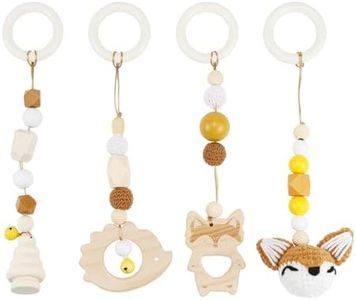 Arche Portique Deveil Eveil Bebe Bois 4 Pièces Arche de Jeux Bébé Jouet a Suspendre Bebe Arches de Jeu pour Bébé Jouet Poussette Jouet Nouveau Né en Bois pour Siège de Bébé Landau