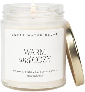 Sweet Water Decor Warm and Cozy Candle - Orange Peel, Cinnamon, Ginger and Clove Soy Winter Scented Candles for Home - 9oz Clear Jar + Gold Lid, 40+ Hour Burn Time, Made in the USA