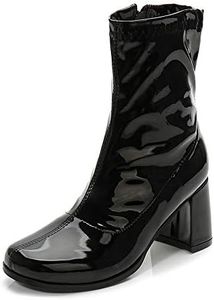 LIURUIJIA Women's Gogo Boots Mid Calf Block Heel Square Toe Disco Costumes Boots Black 38(240/US8)