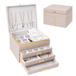 V-LAFUYLIFE Jewelry Box Organizer for Women Girls, 4-Layer Large Jewelry boxes with 3 Drawers Jewelry Storage Case for Earrings Bracelets Necklaces