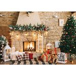 Haboke 7x5ft Soft Durable Fabric Christmas Fireplace Theme Backdrop for Photography Christmas Tree Gift Decorations for Xmas Party Supplies Background Pictures Banner Photo Studio Decor Booth Props