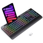 TECURS Wireless Keyboard - 2.4G Wireless Gaming Keyboard Wirst Rest with Phone Holder, QWERTY UK Layout, Multimedia, LED Backlit, Silent Keyboard for MAC/Windows