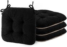 ELFJOY Chair Cushions for Dining Chairs 4 Pack Office Chair Cushion 18x18 Inches Kitchen Chair Pads Breathable and Comfortable Seat Cushion with Ties and Non Slip Backing, Black