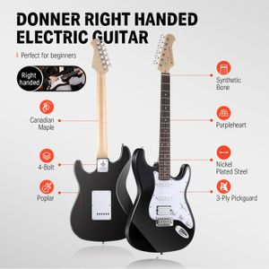 Donner 39" Electric Guitar Kit – Black, Beginner Starter Set