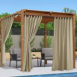 NICETOWN 2 Panels=110" Wide Patio Curtains Outdoor Waterproof 84 inch Long, Tab Top Thermal Insulated Water Resistant Outdoor Drapes Keep Privacy for Pergola/Arbor, Taupe