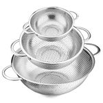 E-far Stainless Steel Colander Set of 3 (1-3-5Quart), Micro-Perforated Metal Colander Strainer with Handle for Kitchen/Draining Pasta/Rinsing Vegetables Fruits, Heavy Duty & Dishwasher Safe