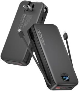 citicr Portable Charger 20000mAh PD20W w/Built-in Cables & Wall Plug Black
