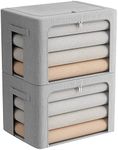 2 Pack Clothes Storage Bins Stackable Metal Frame Storage Box Large Capacity Foldable Linen Fabric Box Organizer with Carrying Handles and Clear Window (Light Gray, 19.7x 15.7x 12.6 Inch)