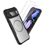 AOKUMA Carbon Fiber Case for Google Pixel 9 Pro XL,with 2 Pack Screen Protector,[Compatible with MagSafe] Magnetic Carbon Fiber Case Cover for Google Pixel 9 Pro XL - Black