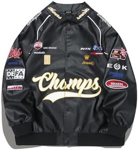 Vamtac Faux Leather Motocross Jackets Oversized Vintage Racing Varsity Bomber Coat Unisex Trendy Streetwear Black X-Small