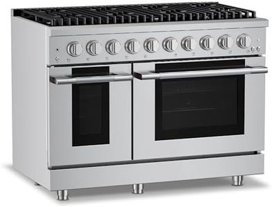 Hauslane 48" Dual Fuel Range in Stainless Steel, 8 Burners up to 20,000 BTU 6.7 cu. ft., Double Convection Oven with 5 Rack Positions, 5-Year Warranty, Convertible NG/LP Cool-Touch Triple-Layer Door