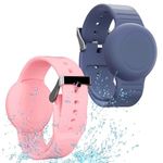 Waterproof AirTag Bracelet for Kids(2 Pack), Soft Silicone Air Tag Hidden Wristband, Lightweight GPS Tracker Compatible with Apple AirTag Watch Band for Child (Grey Blue & Pink)