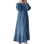 Womens Abaya Long Sleeve Muslim Dress Prayer Clothes Casual Kaftan Plus Size Long Sleeve Maix Dress Casual Middle East Arabian Robe Islamic Robe Modest Prayer Dress Islamic Clothes Blue