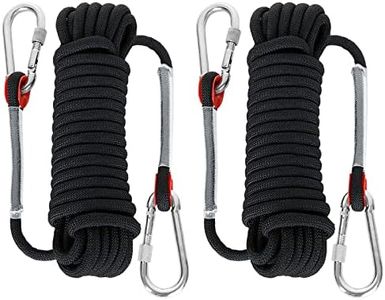 LOLYSIC 2Pcs Climbing Ropes, 10mm x 10M Climbing Rope with Carabiners, Outdoor Safety Abseiling Rappelling Rope Black Static Climbing Ropes for Rescue Escape Hiking Caving Fishing