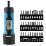 Neiko 10574A 1/4” Drive Torque Wrench Screwdriver Set | 30 Pieces of S2 Steel Philips, Hex, Slotted, and Torx Bits | 10 to 60 Inch-Pounds Torque Adjustment Range | Firearms Accurizing and Gunsmithing